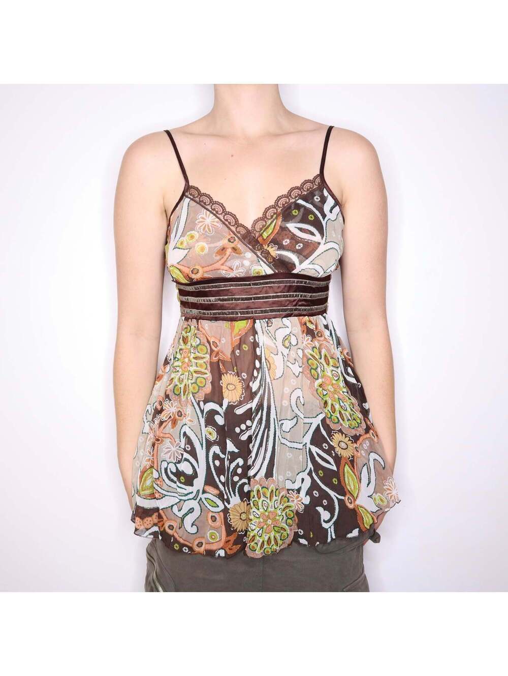 Y2K Silk Blend Boho Babydoll Camisole (M)